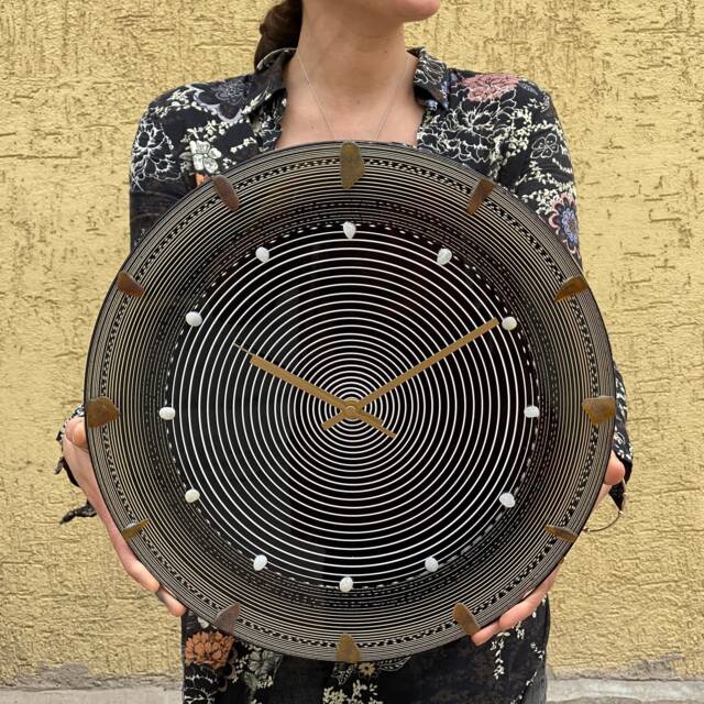 Sea Glass Wall Clock Hand-Painted Black Gold Spiral Decor - image 1