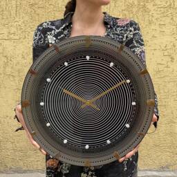 Sea Glass Wall Clock Hand-Painted Black Gold Spiral Decor