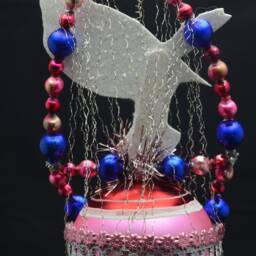 Vintage Christmas Ornament With Dresden Trims, Victorian Die Cuts & Mercury Glass Beads - thumbnail 4