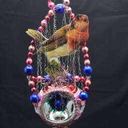 Vintage Christmas Ornament With Dresden Trims, Victorian Die Cuts & Mercury Glass Beads - thumbnail 2