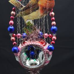 Vintage Christmas Ornament With Dresden Trims, Victorian Die Cuts & Mercury Glass Beads - thumbnail 3