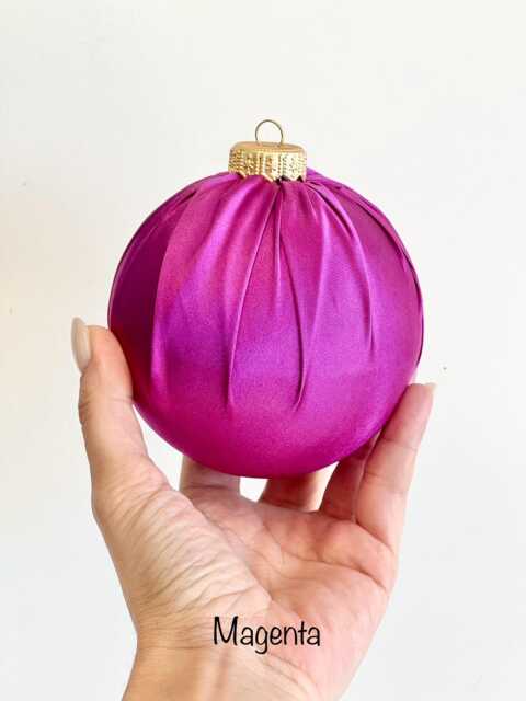 Handmade Magenta Satin Christmas Ball Ornament - image 1