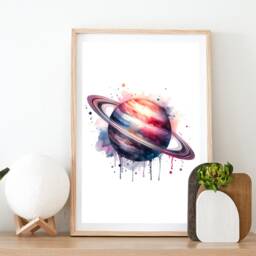 Astronomy Print Set - Of 3 Posters - Watercolor Painting Watercolour Picture Space Wall Art Gift For Astronomer Saturn Decor - thumbnail 2