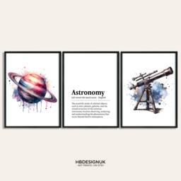 Astronomy Print Set - Of 3 Posters - Watercolor Painting Watercolour Picture Space Wall Art Gift For Astronomer Saturn Decor - thumbnail 1
