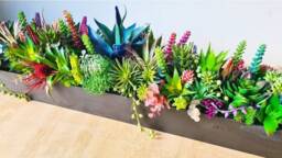 Faux Succulent Planter Artificial Foliage Wood Centrepiece, Modern Decor - thumbnail 1