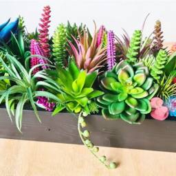 Faux Succulent Planter Artificial Foliage Wood Centrepiece, Modern Decor - thumbnail 3