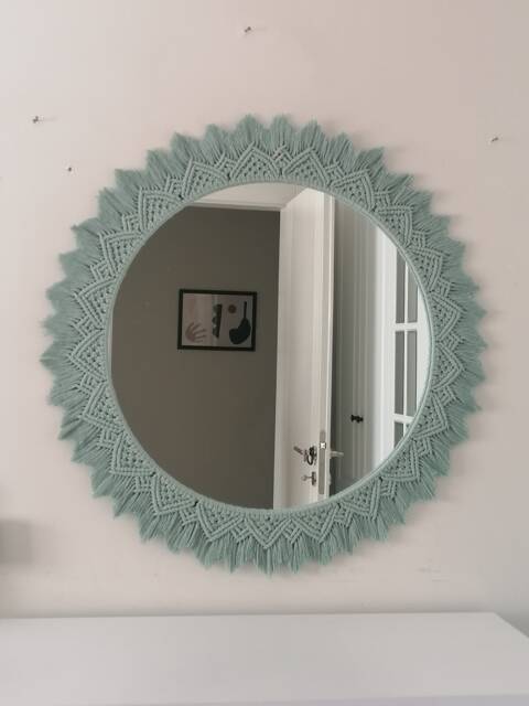 Green Large Macrame Mirror, Boho Wall Decor, Natural Modern Living Room Decor, Housewarming & Birthday Gift, Express Shipping - image 1
