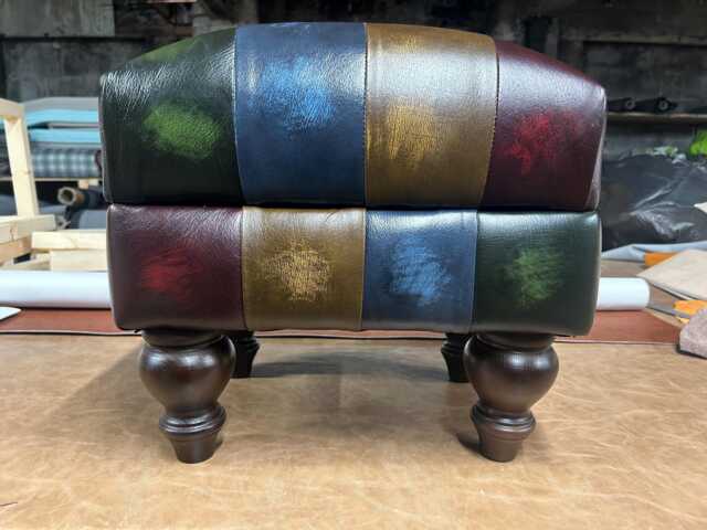 Real Leather Striped Footstool - Any 4 Colours You Like - image 1