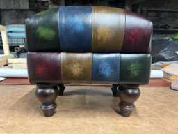 Real Leather Striped Footstool - Any 4 Colours You Like - thumbnail 1