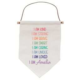 Personalised Linen Flag Pennant - Custom Girls Name Positive Affirmation Birthday Gift For Daughter Niece Hanging Nursery Wall Decor Sign - thumbnail 4