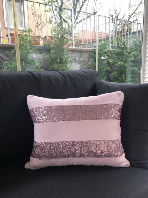 Pink Sequin Decorative Pillow Cover, Home Decor, Living Room, Gift For Her, Cushion, Throw Pillow, Gifts, Handmade, Striped - image 1
