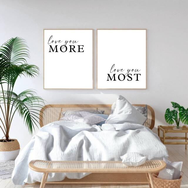 Set Of 2 Bedroom Prints, Decor Love You More, Above Bed Anniversary Gift, Print, Poster, Home Prints - image 1