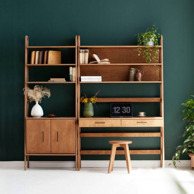 Handmade Mid Century Modern Walnut Bookcase Desk - Wall Unit - image 1