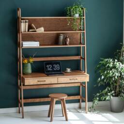 Handmade Mid Century Modern Walnut Bookcase Desk - Wall Unit - thumbnail 2