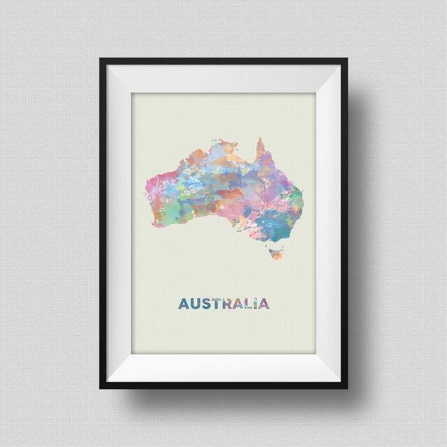 Australia Watercolor Map Art Print Ink Splash Poster Canvas