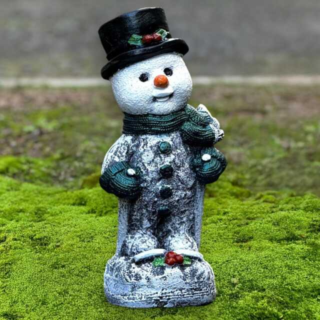 Tiny Concrete Snowman Statue Stone Winter Garden Decor Handcrafted Festive Sculpture Holiday Frosty Figurine Front Door Gift - image 1