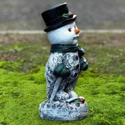 Tiny Concrete Snowman Statue Stone Winter Garden Decor Handcrafted Festive Sculpture Holiday Frosty Figurine Front Door Gift - thumbnail 2