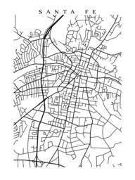 Santa Fe Map Print - New Mexico Poster Art Usa Black & White Wall Decor - thumbnail 2