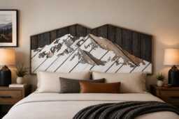 Denali Mountain Headboard - Handmade Wood Art Rustic Modern Bedroom Decor Statement Bed Cabin Lodge Furniture