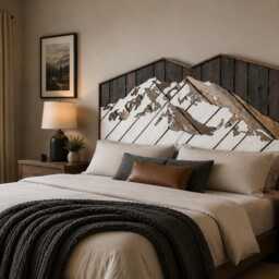 Denali Mountain Headboard - Handmade Wood Art Rustic Modern Bedroom Decor Statement Bed Cabin Lodge Furniture - thumbnail 3