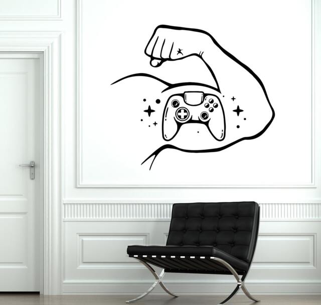 Wall Decal Gaming Joystick Joypad Muscle Bicep Games Vinyl Sticker 1803Dz - image 1