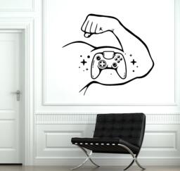 Wall Decal Gaming Joystick Joypad Muscle Bicep Games Vinyl Sticker 1803Dz - thumbnail 1
