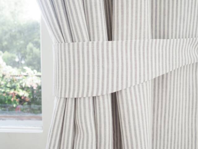 Handmade Linen Curtain Tieback in Gray Stripes/Heavy Weight Holdback - image 1