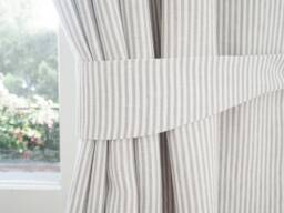 Handmade Linen Curtain Tieback in Gray Stripes/Heavy Weight Holdback - thumbnail 1