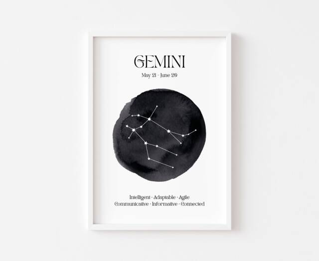 Gemini Zodiac Print - Astrology Prints Star Wall Art Celestial Sign Spiritual Poster Constellation Mercury - image 1