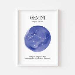 Gemini Zodiac Print - Astrology Prints Star Wall Art Celestial Sign Spiritual Poster Constellation Mercury - thumbnail 2
