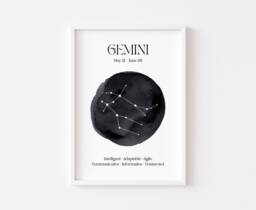 Gemini Zodiac Print - Astrology Prints Star Wall Art Celestial Sign Spiritual Poster Constellation Mercury - thumbnail 1
