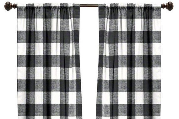 "Pair 25 Or 50"" Wide Anderson Buffalo Check Panels Drapes Cafe Curtains Length 24 48 63 72 84 96 108 120" - image 1