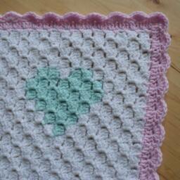 Crochet Heart Baby Blanket, Mint, Pink, & White, Handmade Nursery Bedding - thumbnail 3
