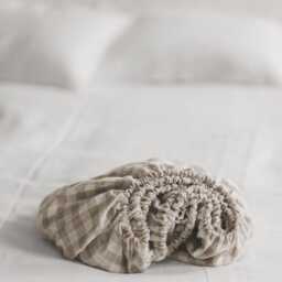 Checkered Linen Fitted Sheet - 100% Pure Linen, Classic Natural Bedding, Breathable, Durable Sheet, Gingham Soft Eco-Friendly Bedding - thumbnail 2