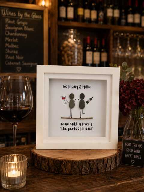 Pebble Art Picture, Wine Quote Framed Print, Friendship Keepsake Wall Decor - image 1
