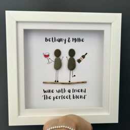 Pebble Art Picture, Wine Quote Framed Print, Friendship Keepsake Wall Decor - thumbnail 2