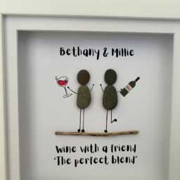 Pebble Art Picture, Wine Quote Framed Print, Friendship Keepsake Wall Decor - thumbnail 3