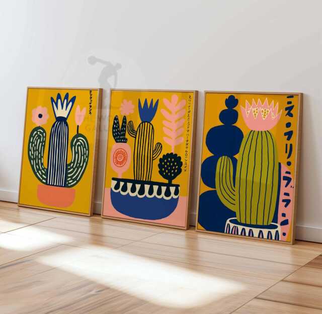 Mexica Cactus Wall Art, Japanese Poster, Mexican Print Set, Abstract Plant Colorful Botanical Decor, Modern Artwork, Bold Art - image 1