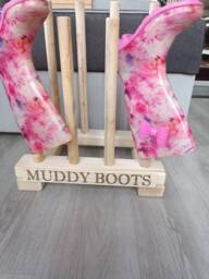 Oak Waxed Personalised Welly Wellington Boot Wooden Stand Storage Wellies Rack Outdoor Shoes Organiser Porch Entryway Cabinet Holder - thumbnail 1