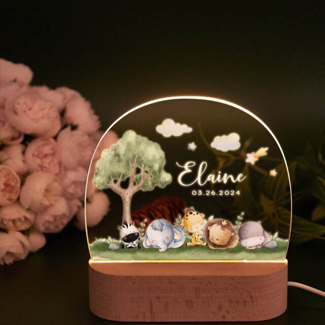 Personalized Woodland Animals Night Light Baby Nursery Decor - image 1