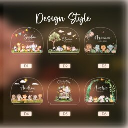 Personalized Woodland Animals Night Light Baby Nursery Decor - thumbnail 3