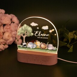 Personalized Woodland Animals Night Light Baby Nursery Decor - thumbnail 2