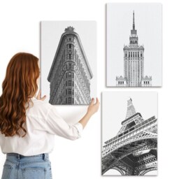 Canvas Wall Art Set Of 3 - Buildings in Black & White Minimalism, Print, Travels Hanging Piece - thumbnail 2