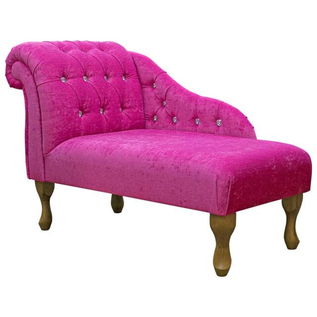 Handmade Pink Velvet Chaise Longue Diamante Buttoned Accent Chair - image 1