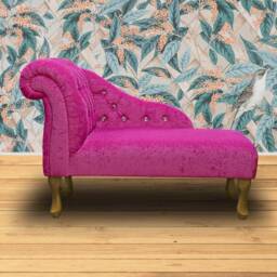 Handmade Pink Velvet Chaise Longue Diamante Buttoned Accent Chair - thumbnail 3