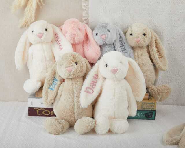 Personalized Embroidered Bunny Rabbit , Custom Monogrammed Rabbit, Personalized Bunny, Bunny Soft Plush Toy, Flower Girl Gifts - image 1