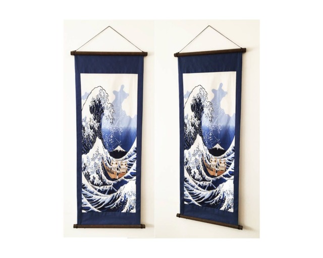 Cat Quilt Fabric, Order Made Japanese Noren Curtain, Wave Wall Tapestry Fabric Panel, Panel Curtain Tissu, Tenugui Hanger - image 1