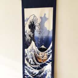 Cat Quilt Fabric, Order Made Japanese Noren Curtain, Wave Wall Tapestry Fabric Panel, Panel Curtain Tissu, Tenugui Hanger - thumbnail 3