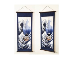 Cat Quilt Fabric, Order Made Japanese Noren Curtain, Wave Wall Tapestry Fabric Panel, Panel Curtain Tissu, Tenugui Hanger