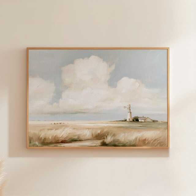 Wheat Field Poster, Windmill Landscape Print, Country Wall Art, Paper - image 1